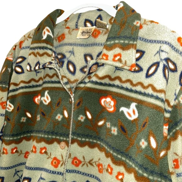 Jason Maxwell Vintage Forest green floral print fleece shacket button do… - Picture 4 of 5